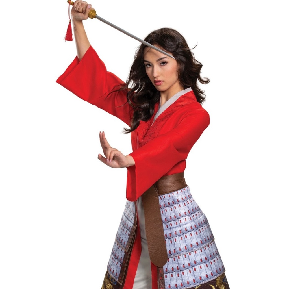 Mulan Deluxe Hero Red Costume Kids 7/8 NEW